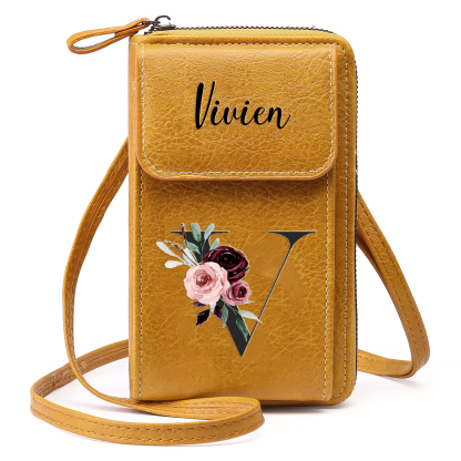 Custom Purse-Personalised Women's Leather Wallet Custom Letter & Name Mobile Phone Wallet Zipper Crossbody Bag