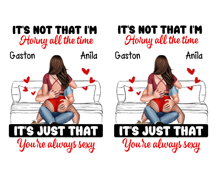 Personalised Double-Sided Keyring with 2 Names & Characters - "It’s Not That I’m Horny All the Time, It’s Just That You’re Always Sexy" Design, Valentine’s Day Gift for Couple | Jessemade