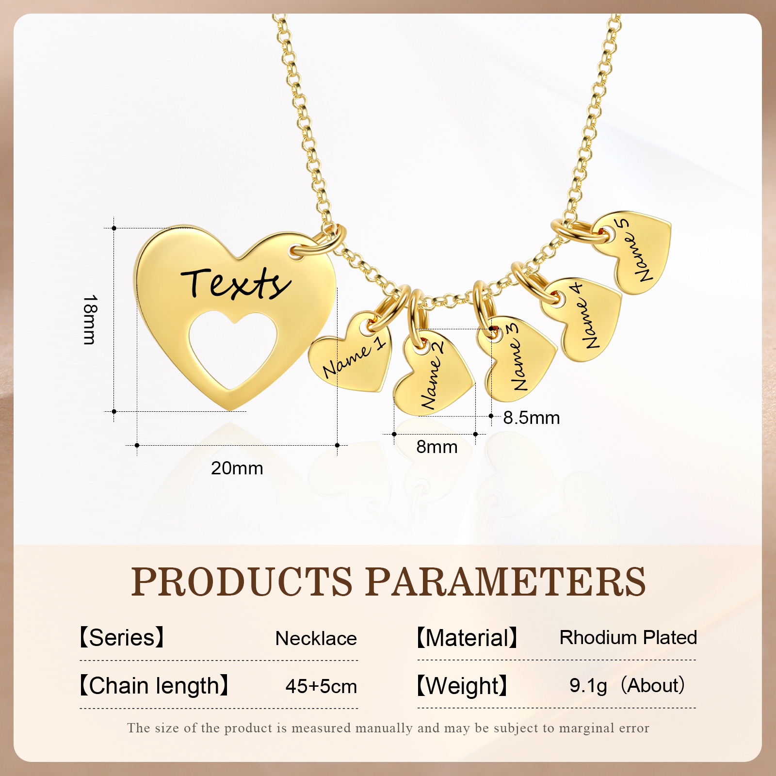 5 Names - Personalised Love Pendant Necklace with Gift Box Customized Name Gift for Her