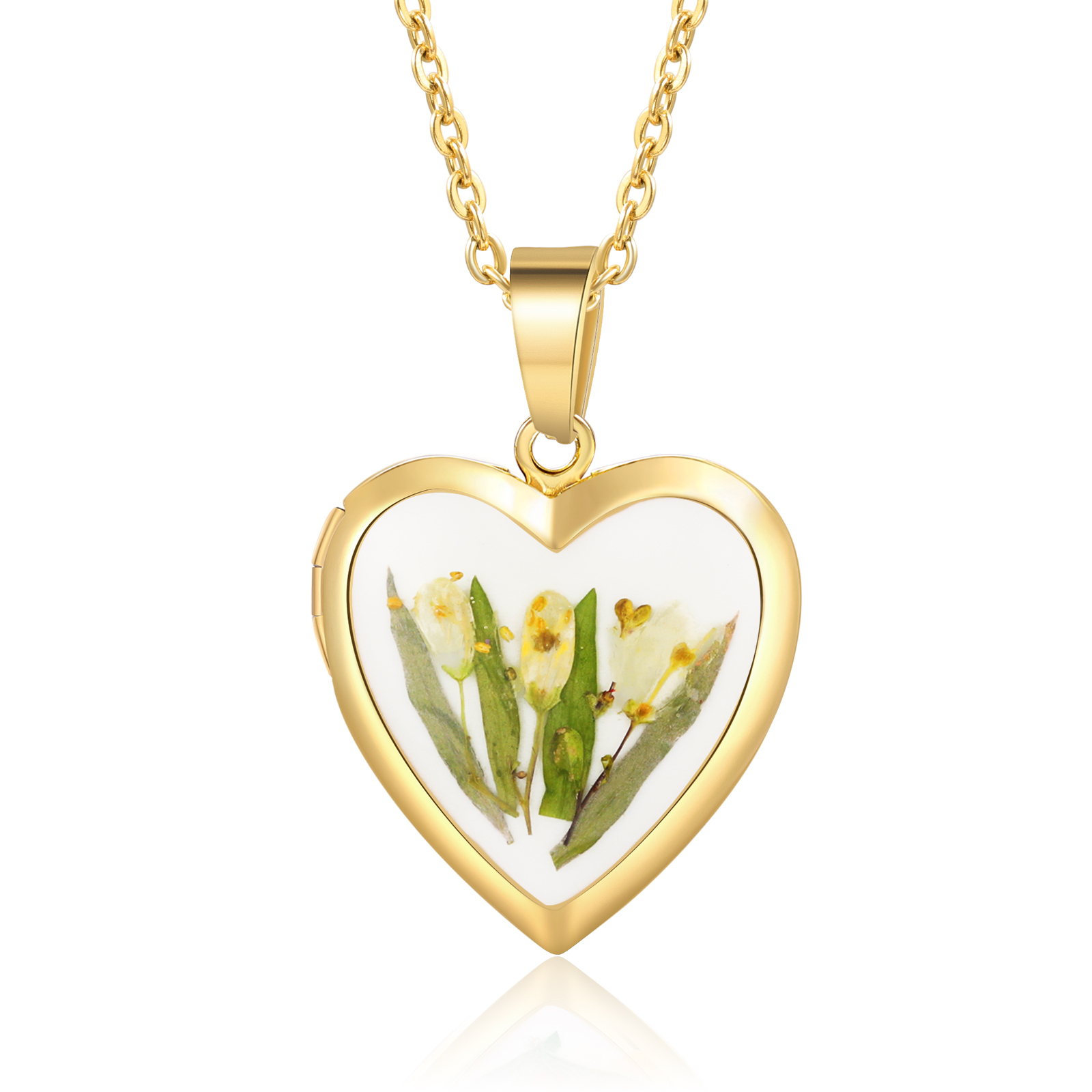 Personalised Heart Locket Necklace with Birthday Flowers and 2 Photos