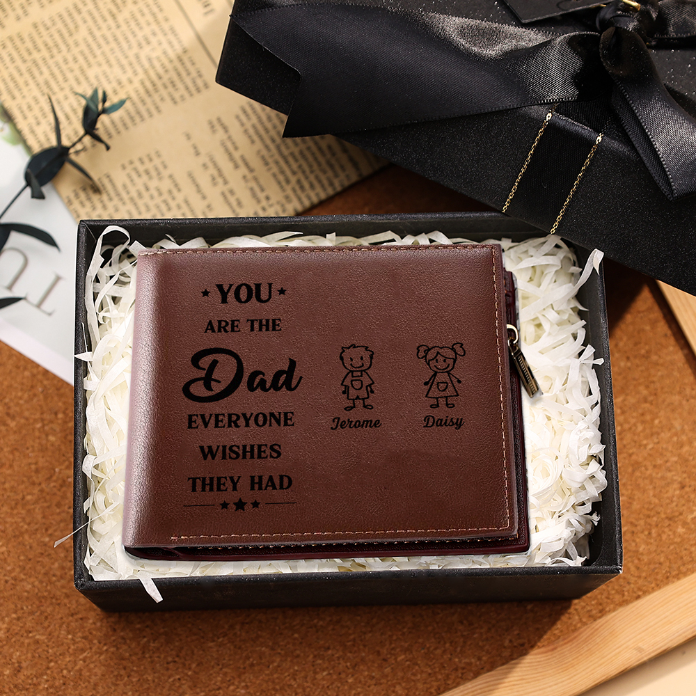 2 Names Engraved Wallet for Men – Custom Father’s Day Gift with Kids’
