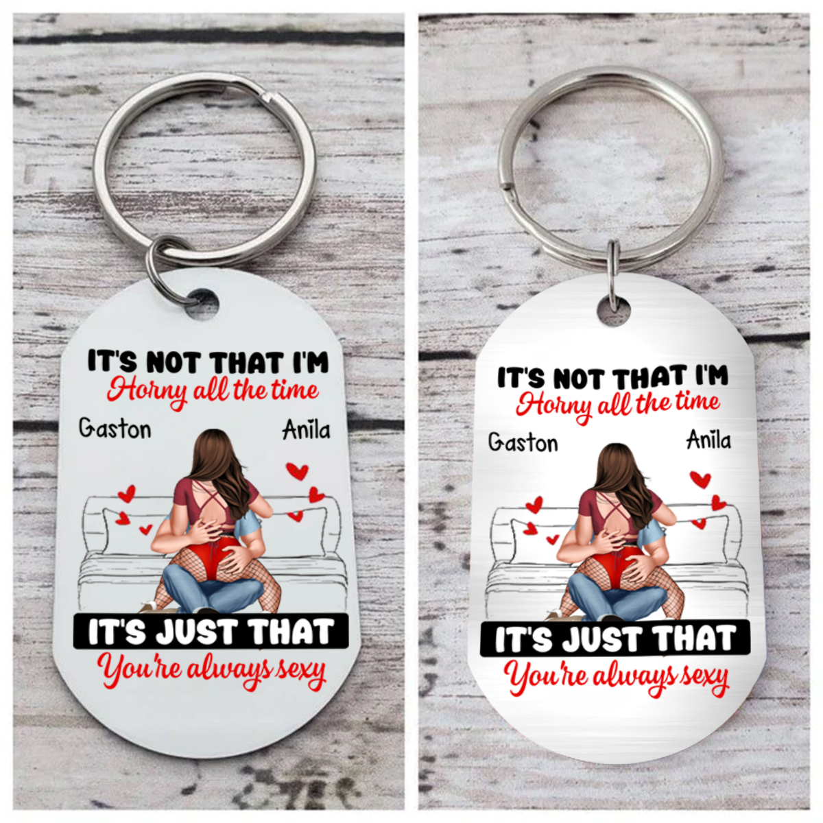 Personalised Double-Sided Keyring with 2 Names & Characters - "It’s No