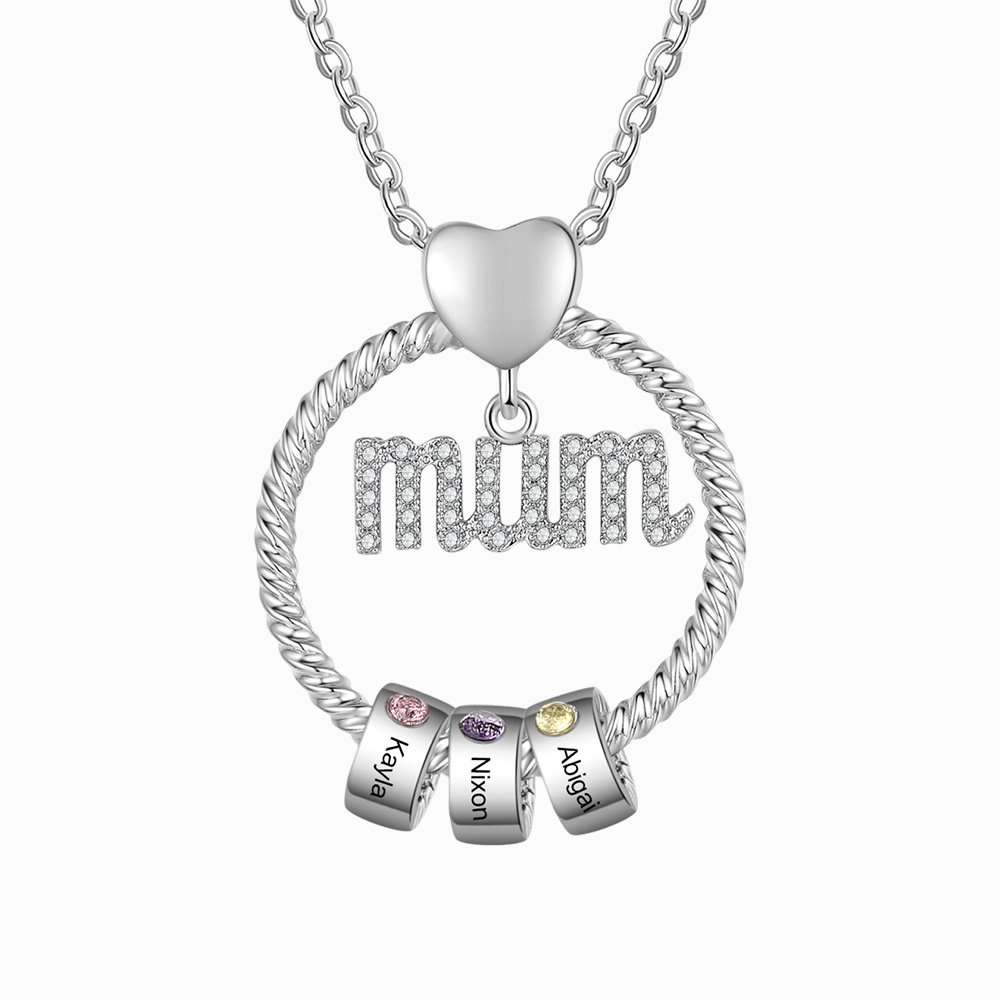 Personalised Mum Circle Necklace With 1-6 Names&Birthstones Pendant Gift For Mum | Jessemade