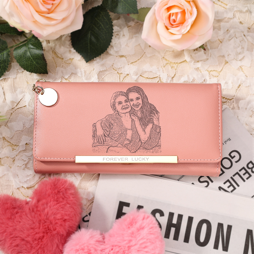 Custom Purse-Personalised Birthflower & Name PU Leather Women's Zipper Wallet Gift For Her