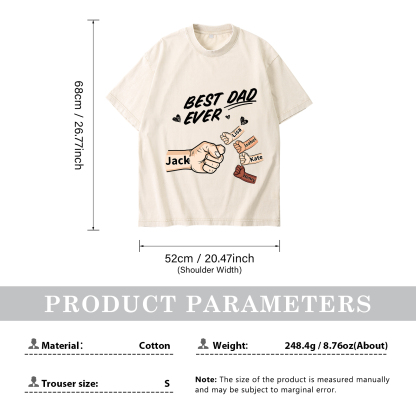 Best Dad Ever - Personalised 2–7 Names Family T-Shirt Custom Fist Bump Short Sleeve Father's Day Gifts For Dad