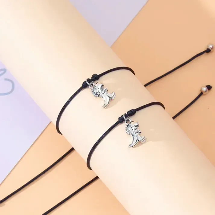 2 Pcs Dinosaur Bracelet Set Back to School Gift with Gift Card Adjustable Bracelet Gift for Son/Daughter