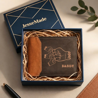 2-9 Names - Personalised Fist Bump Men's Wallet Father's Day Gift for Dad