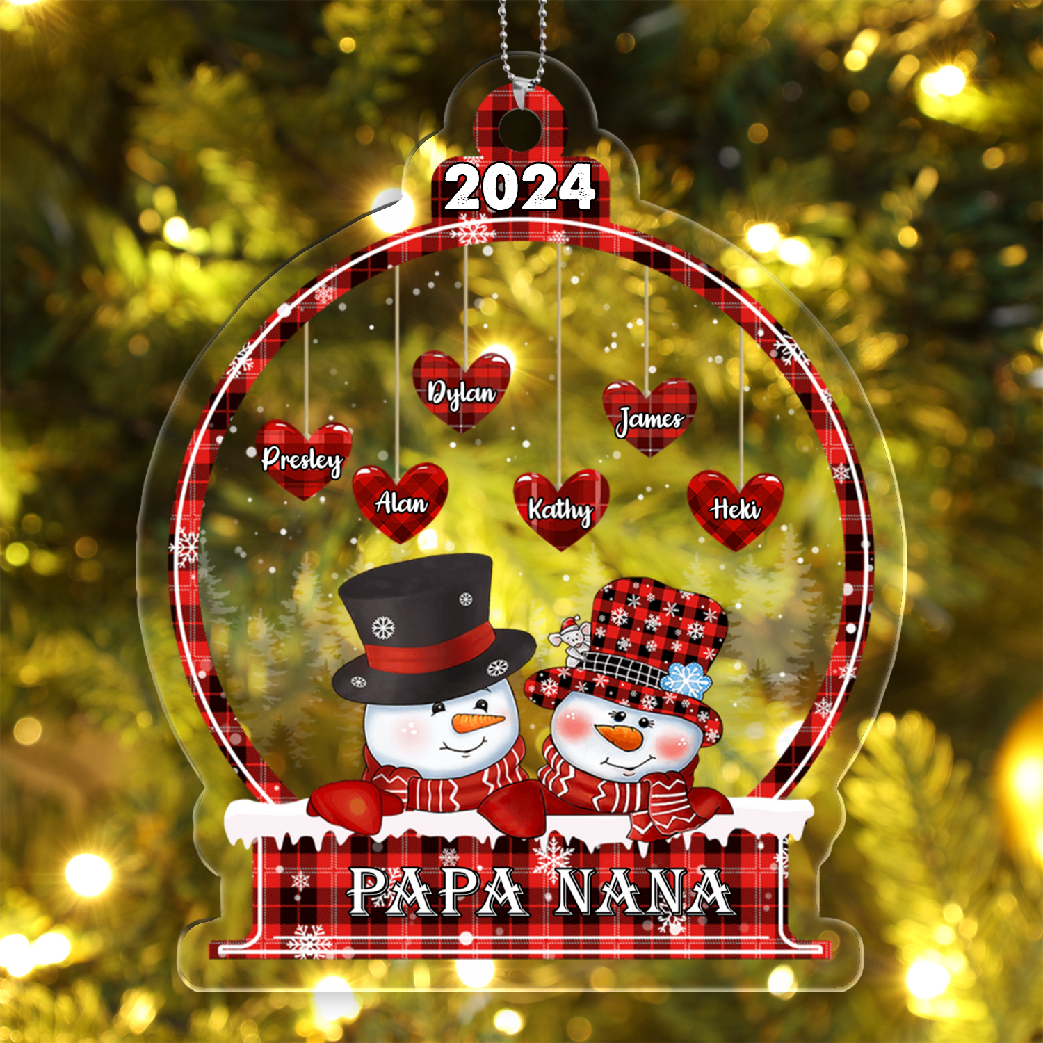 Personalised 1-16 Names Family Acrylic Christmas Snowman Hanging Ornament-Custom Multiple Styles Christmas Ornament for Family