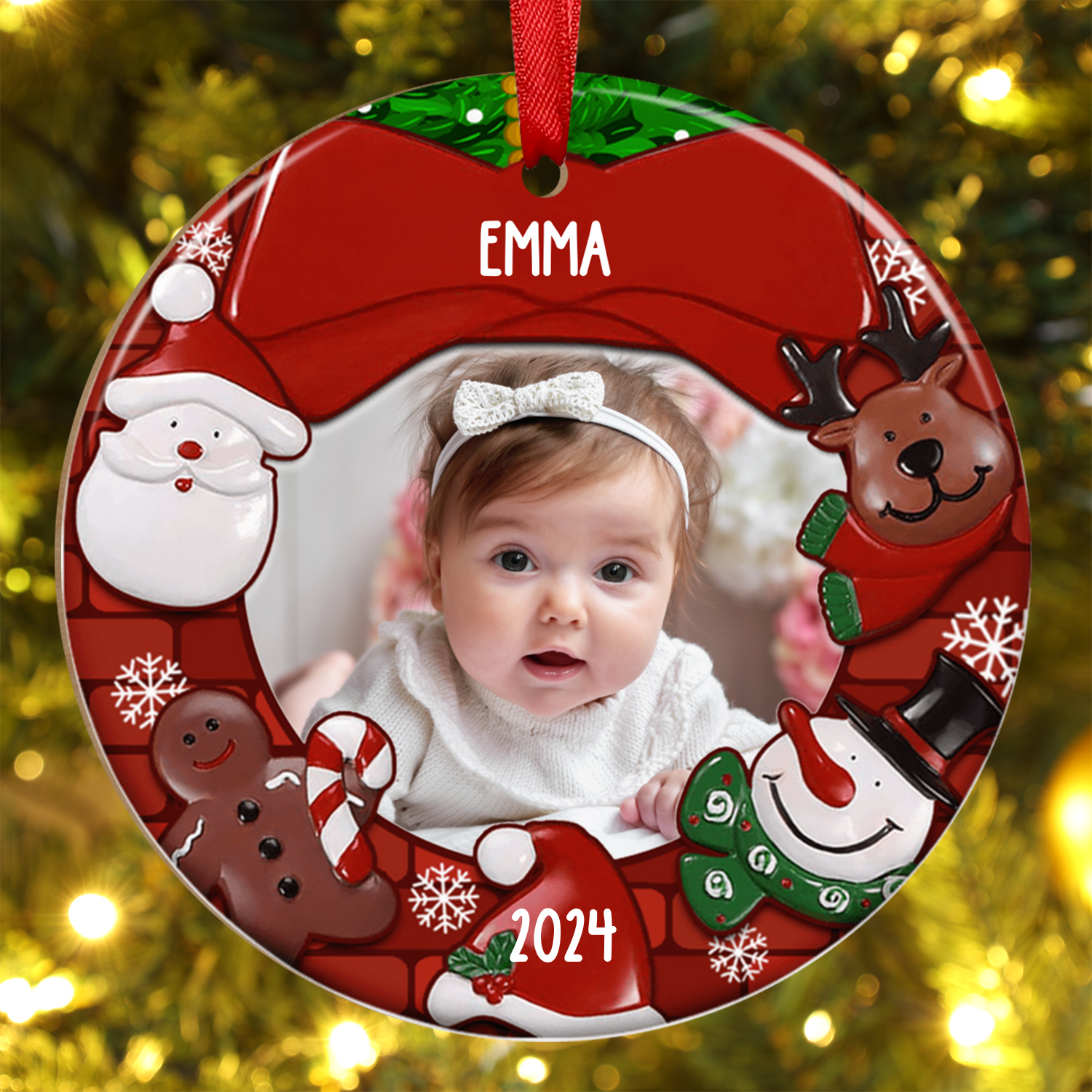 Personalised Baby Wooden Christmas Circle Ornaments Customized Photo & Name & Year Ornament Newborn Christmas Gifts