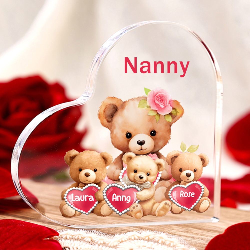 3 Names-Personalised Bear Acrylic Heart Keepsake Custom Text Acrylic Plaque Ornaments Gifts for Nana