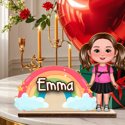 Personalised Standing Wooden Plaque – Custom Name & Character Rainbow Back to school gift for Kid | Jessemade