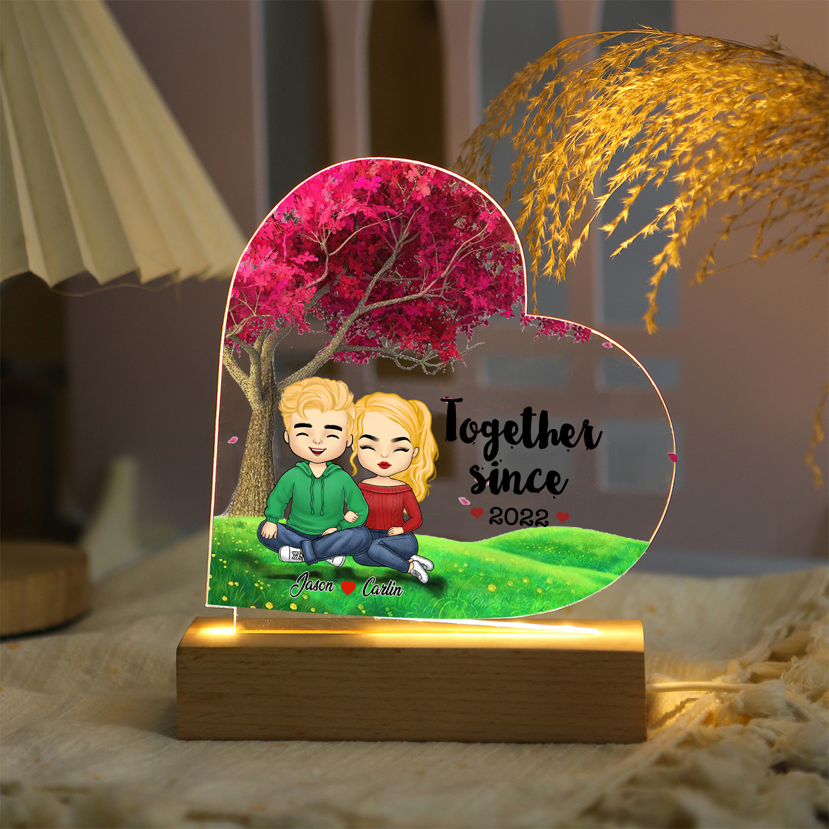 "Together Since" Personalised Couple Acrylic Lamp - Custom 2 Names & 1 Year Night Light for Couple | Jessemade
