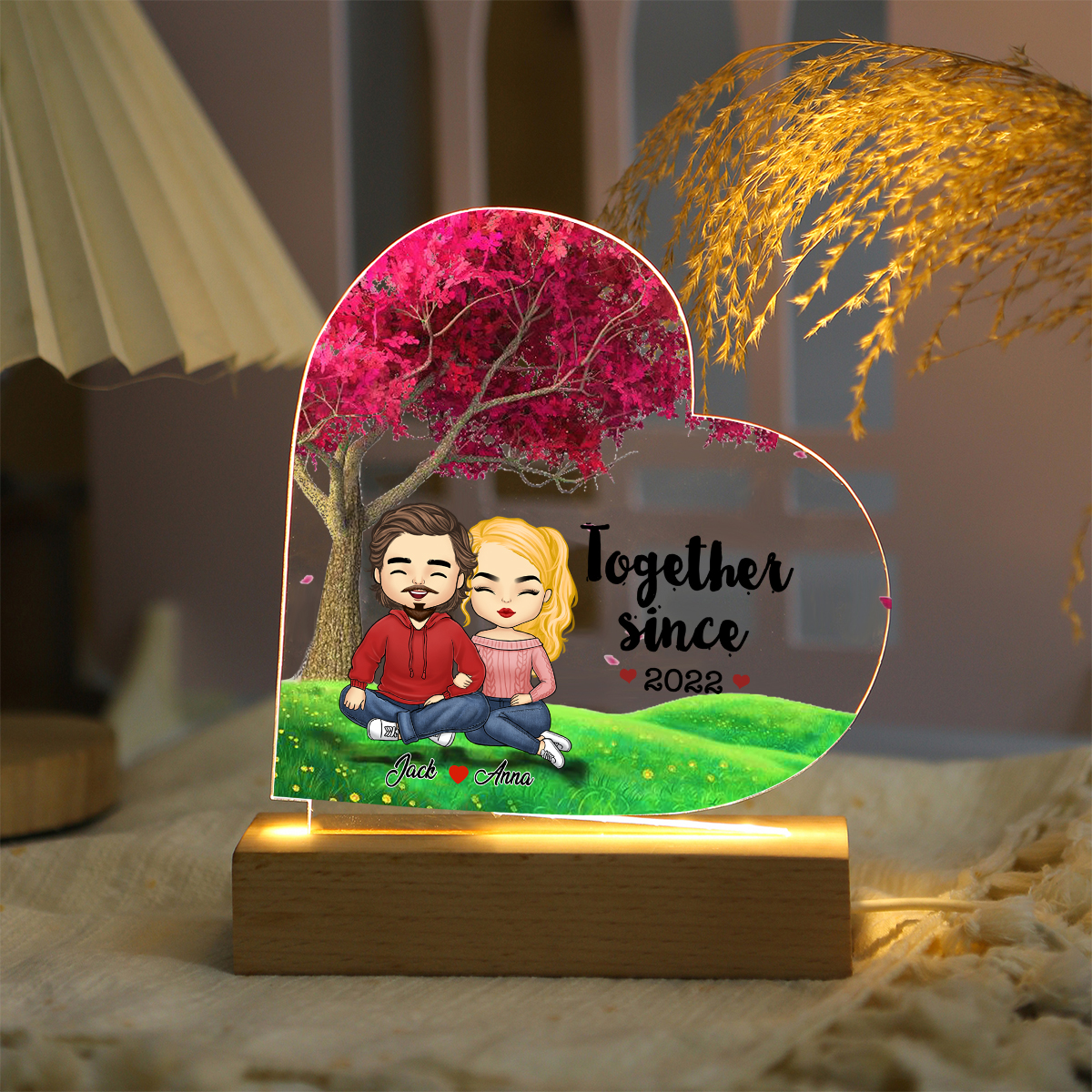 "Together Since" Personalised Couple Acrylic Lamp - Custom 2 Names & 1 Year Night Light for Couple | Jessemade