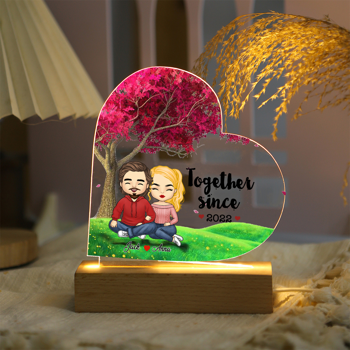 "Together Since" Personalised Couple Acrylic Lamp - Custom 2 Names & 1 Year Night Light for Couple | Jessemade