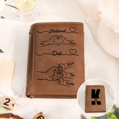 Personalised Dad Wallet with Custom 3-8 Names - “First a Husband, Then a Dad” Gift for Dad | Jessemade