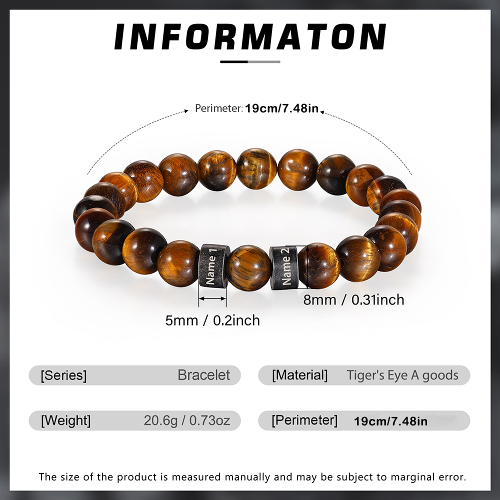 2 Names-Personalised Men Tiger's Eye A Goods Bracelet Engraved With Names, Custom Special Men Names Bracelet