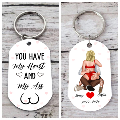 Personalized Keyring Custom 2 Names & Date with "You Have My Heart And My Ass" - Valentine Gift for Couple | Jessemade