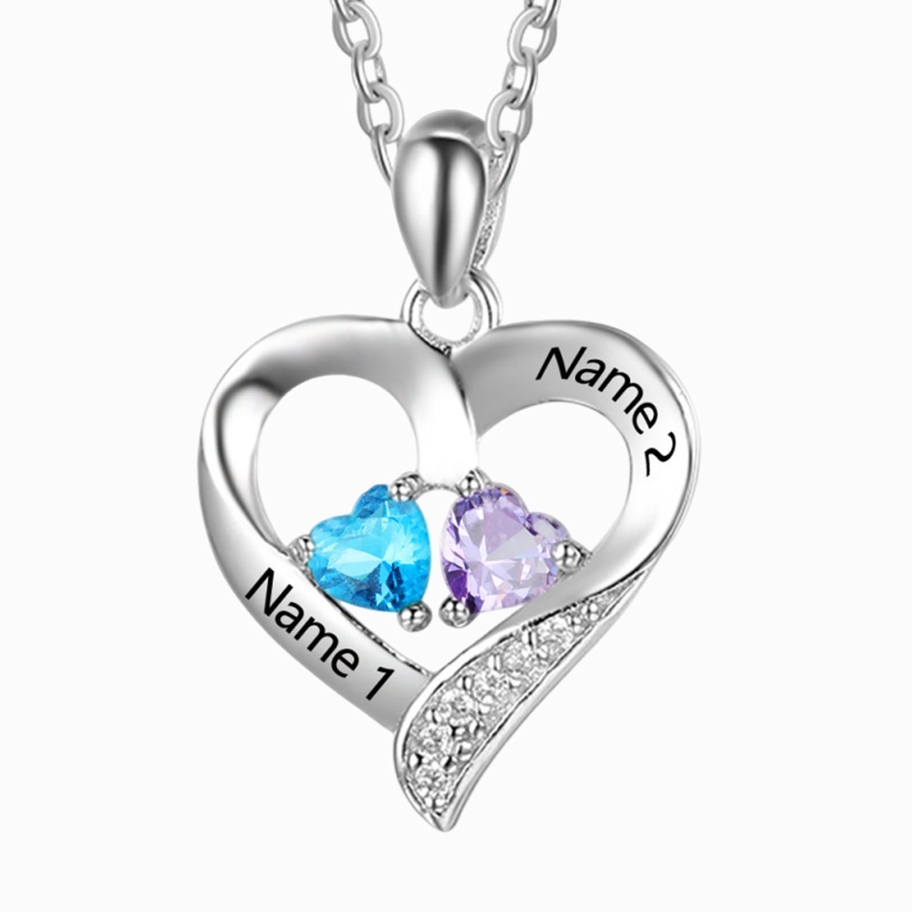 Personalised Heart Necklace – Custom 2 Birthstones & Names Jewelry Gift For Her | Jessemade