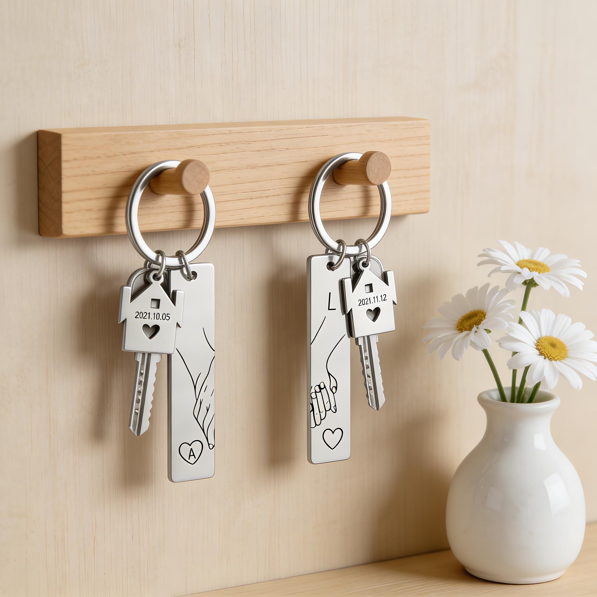 Holding Hands Couple Keyring Set Personalised Date Initial Matching Couple Gifts