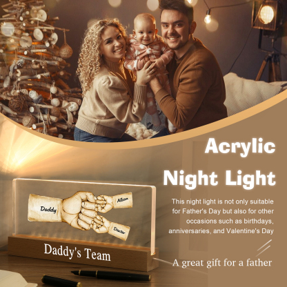 3 Names - Personalised Fist Bump Pattern Table Lamp Customized Text Father's Day Gift for Dad