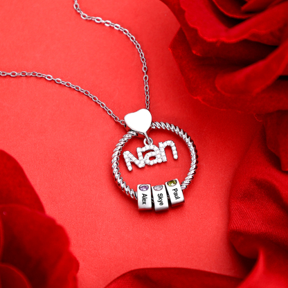 2 Names-Personalised Nanny Circle Necklace With 2 Birthstones Pendant Engraved Names Gift For Nanny