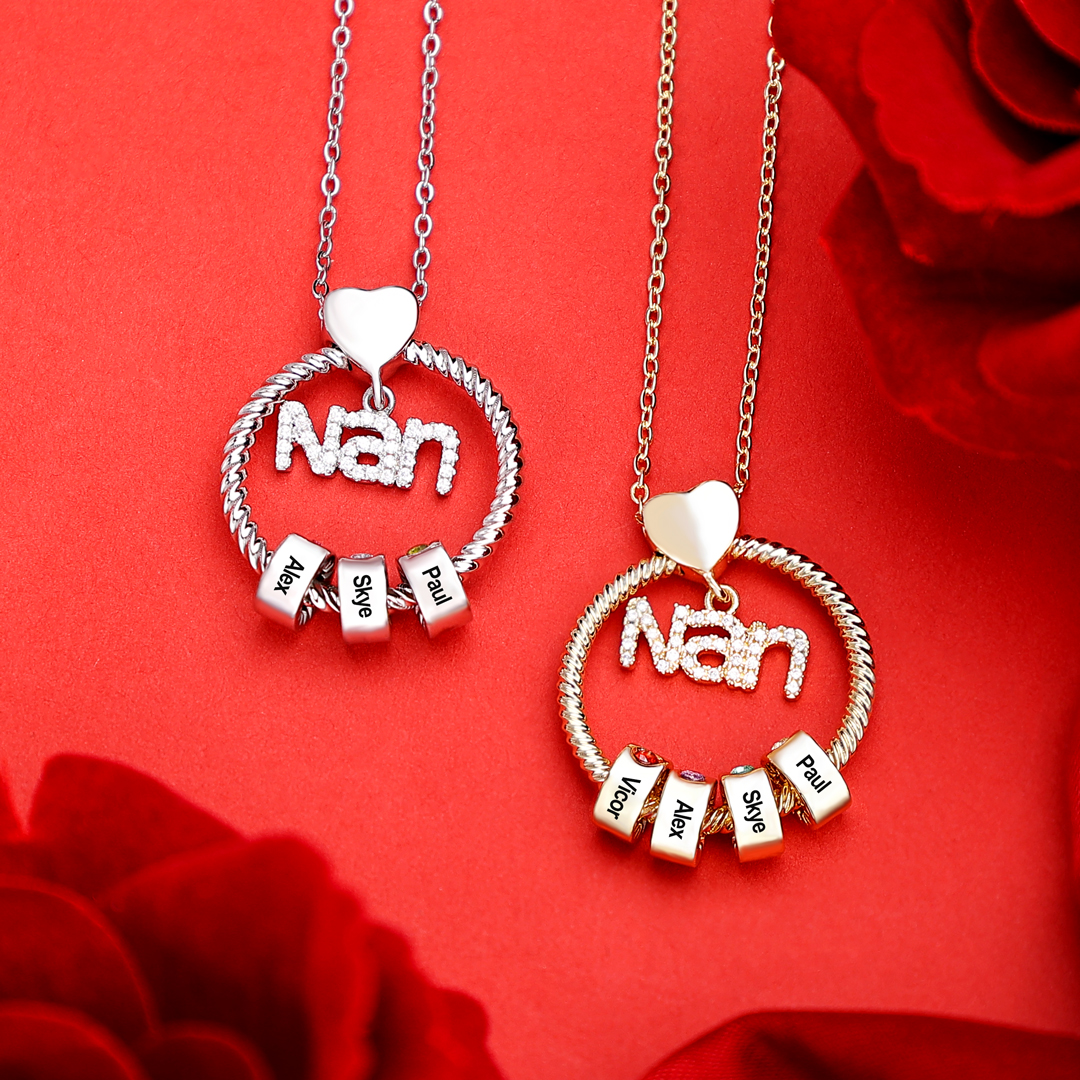 2 Names-Personalised Nanny Circle Necklace With 2 Birthstones Pendant Engraved Names Gift For Nanny