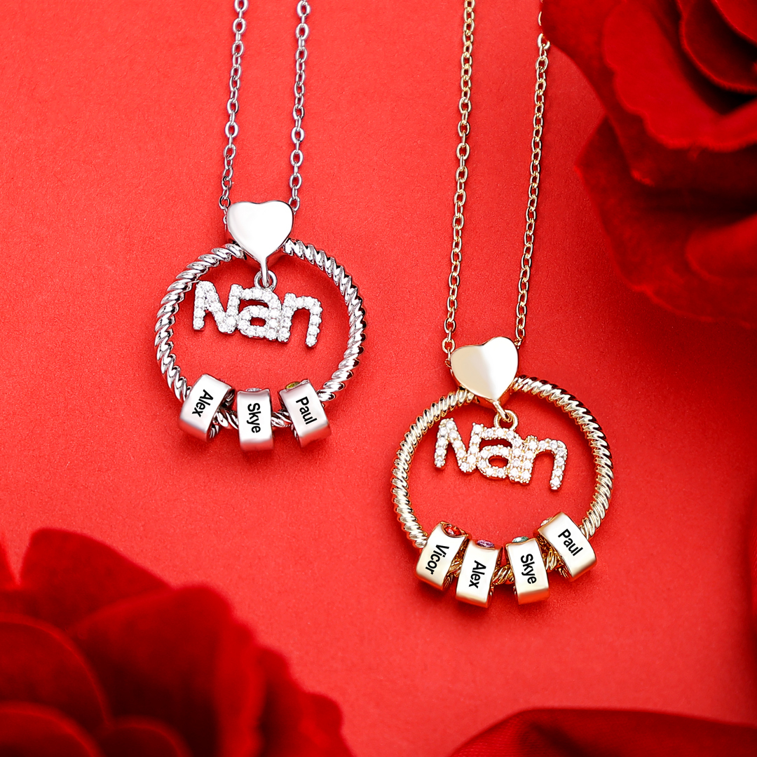 2 Names-Personalised Nanny Circle Necklace With 2 Birthstones Pendant Engraved Names Gift For Nanny