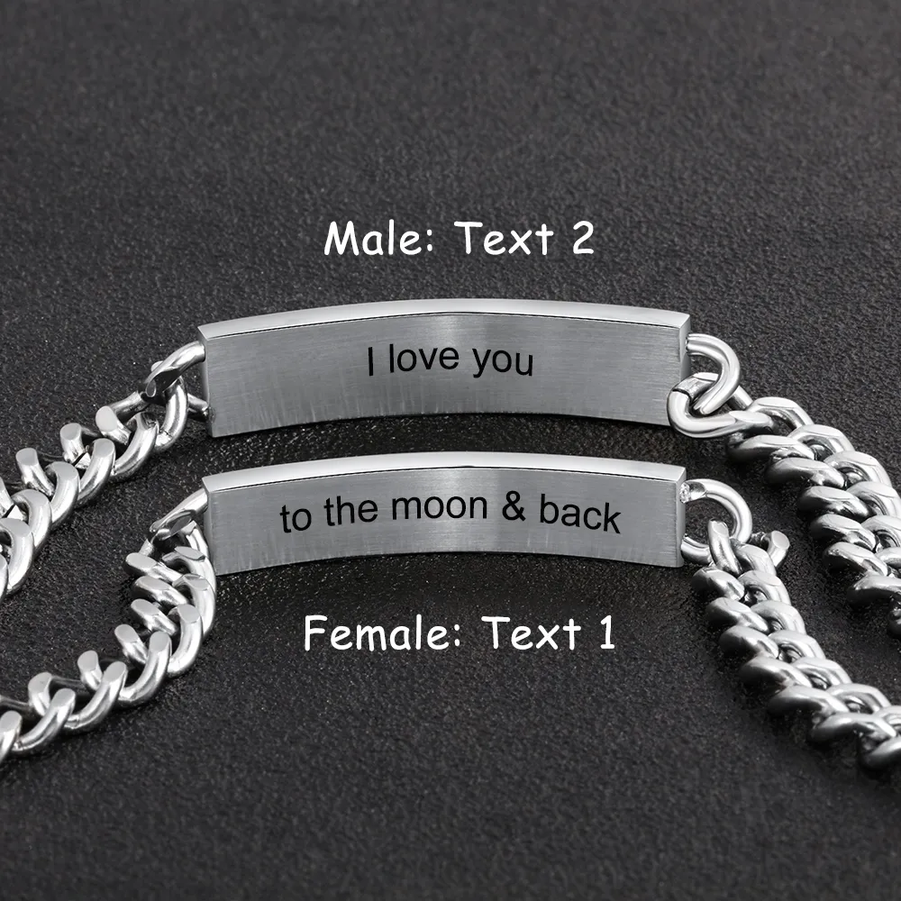 Personalised Text Couple Bracelets for Women Men Jewelry Matching Set