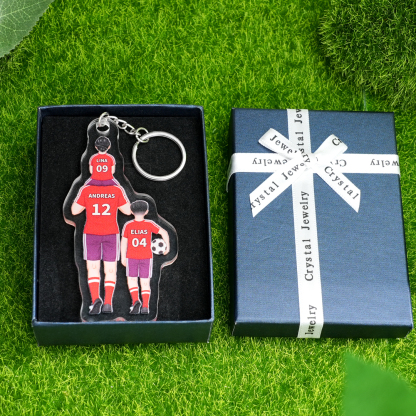 1-3 Names Football Keyring Wallet Gift Set-Personalised Dad's Football Team Keyring Custom Names Gift For Dad