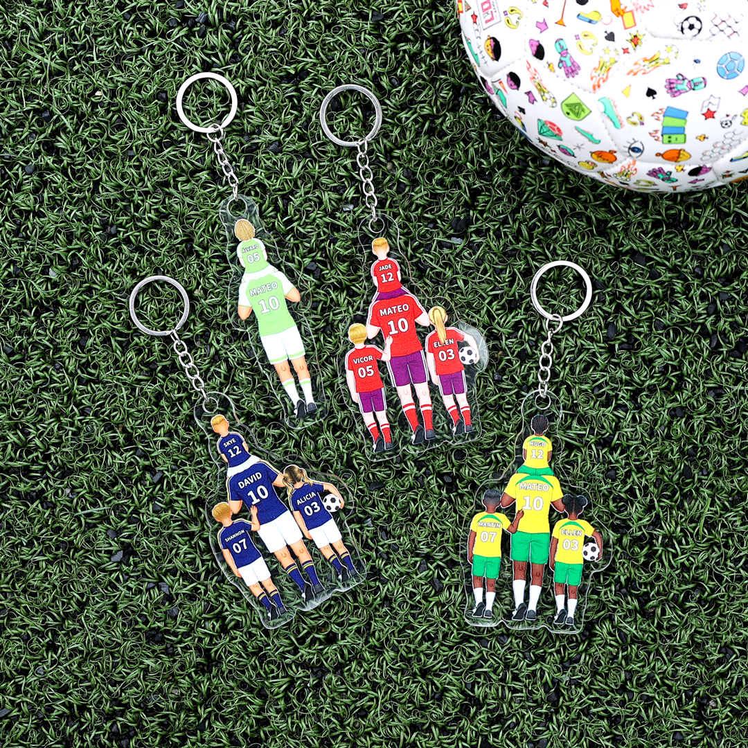 1-3 Names Football Keyring Wallet Gift Set-Personalised Dad's Football Team Keyring Custom Names Gift For Dad