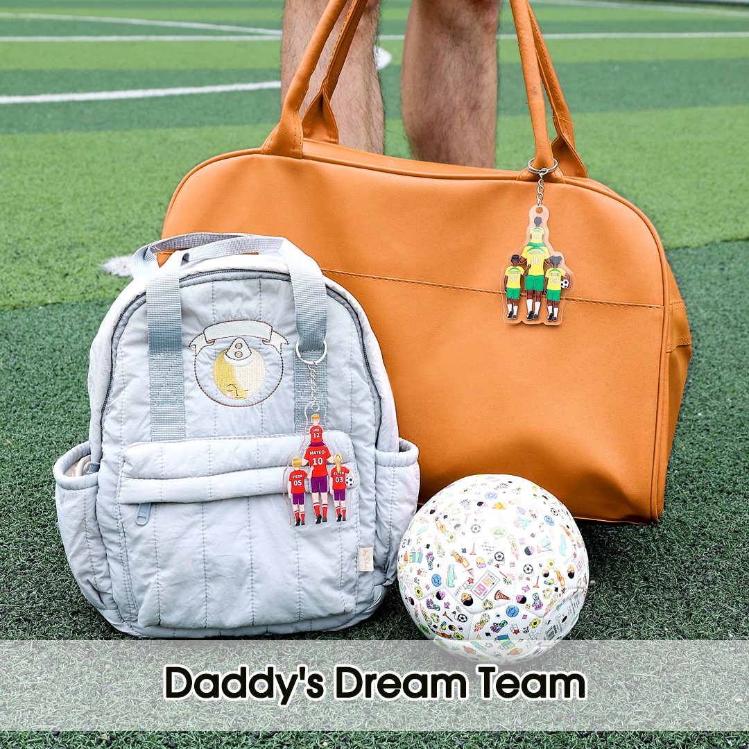 1-3 Names Football Keyring Wallet Gift Set-Personalised Dad's Football Team Keyring Custom Names Gift For Dad