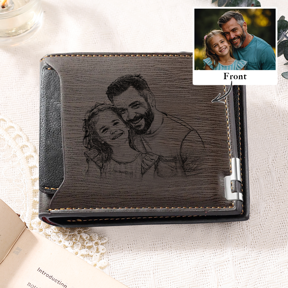 Personalised Leather Wallet Engraved Photo Short Purse Custom Folding Wallet Gifts For Him