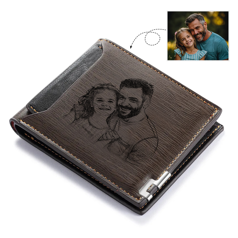 Personalised Leather Wallet Engraved Photo Short Purse Custom Folding Wallet Gifts For Him