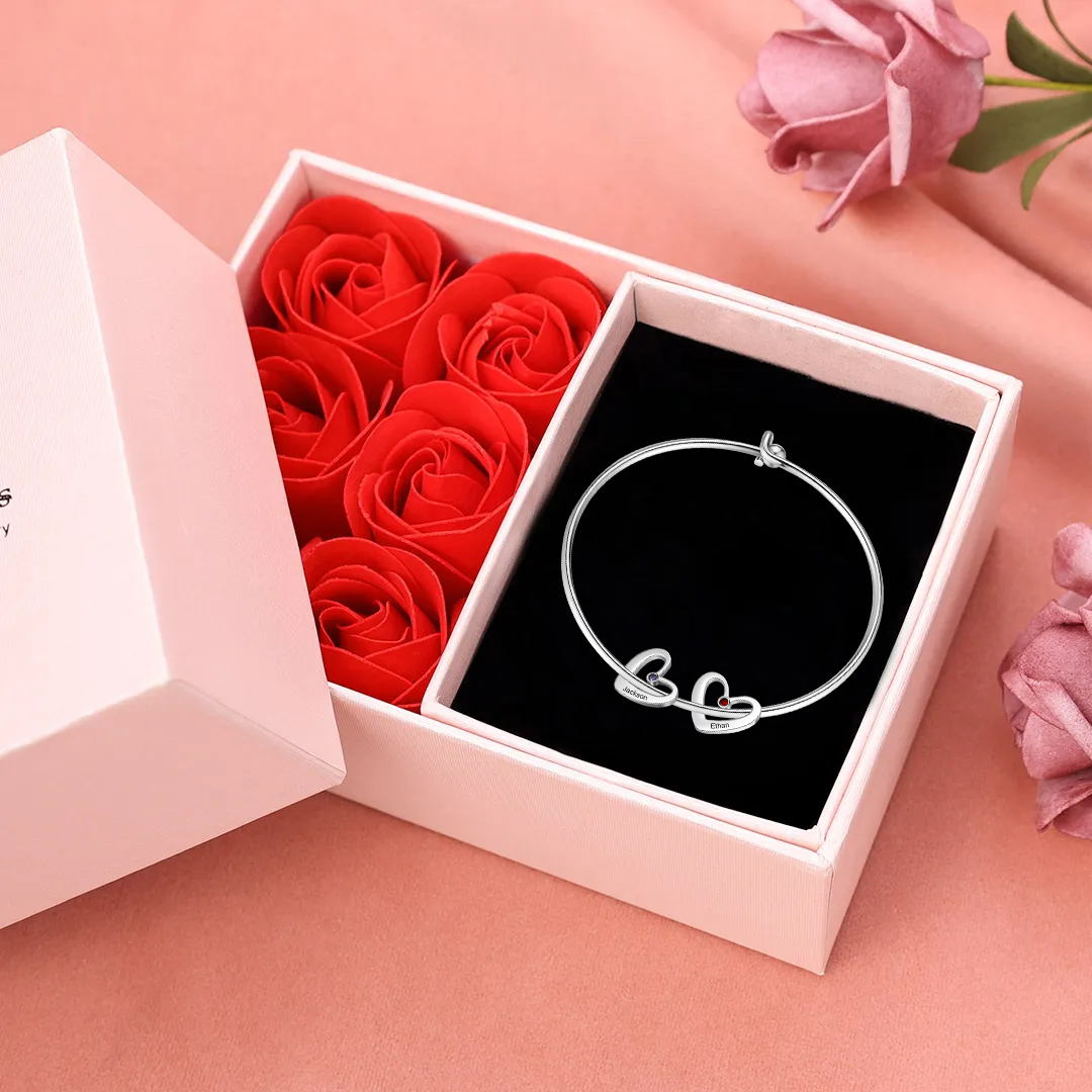 Personalised Bangle Bracelet with 2-6 Names & Birthstones | Jessemade