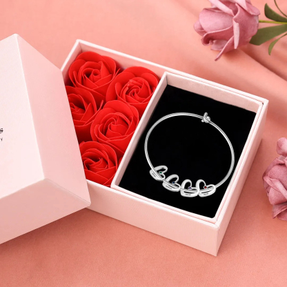 Personalised Bangle Bracelet with 2-6 Names & Birthstones, Silver or Gold | Jessemade