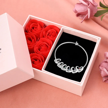 Personalised Bangle Bracelet with 2-6 Names & Birthstones, Silver or Gold | Jessemade