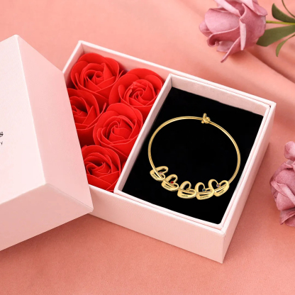 Personalised Bangle Bracelet with 2-6 Names & Birthstones, Silver or Gold | Jessemade
