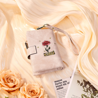 Personalised Women's Wallet Custom Birth Flower and Name PU Leather Wallet Gift for Her | Jessmade