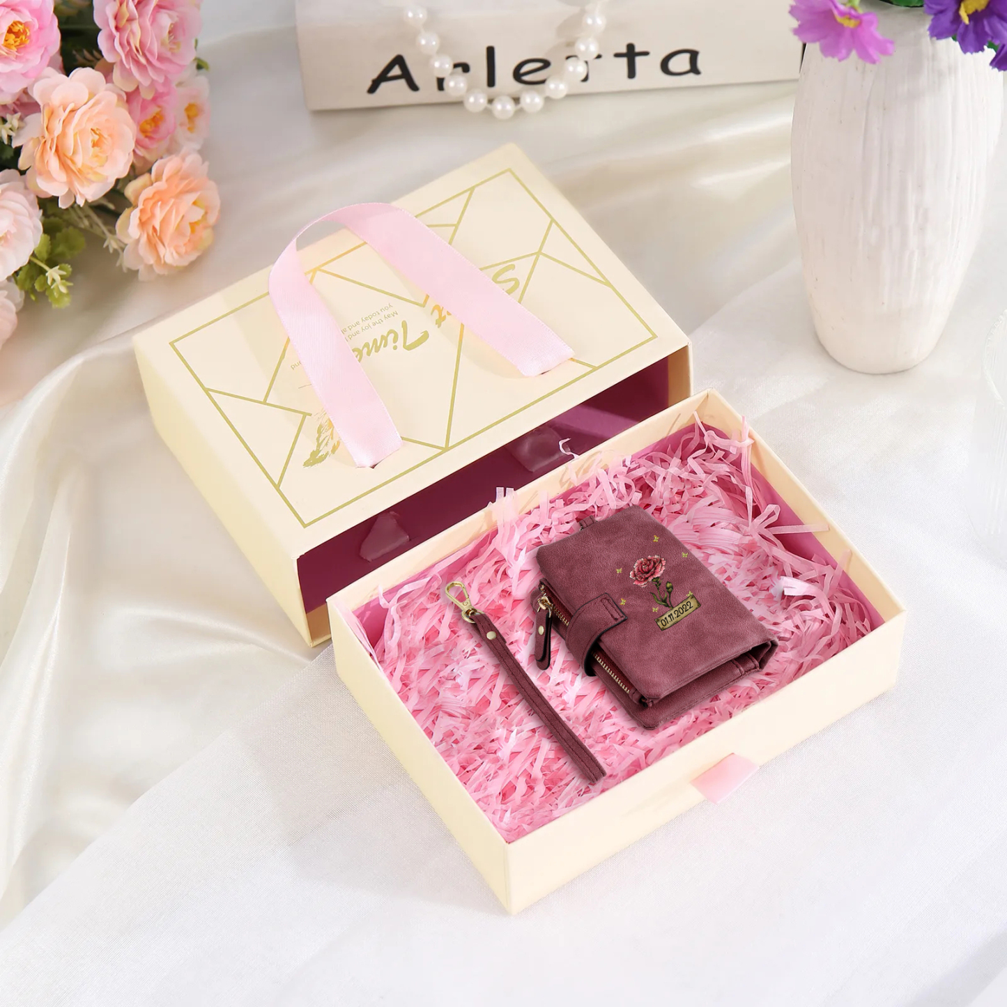 Personalised Birth Flower Wallet with Custom Name – PU Leather Clutch Women's Wallet Gift for Her | Jessmade