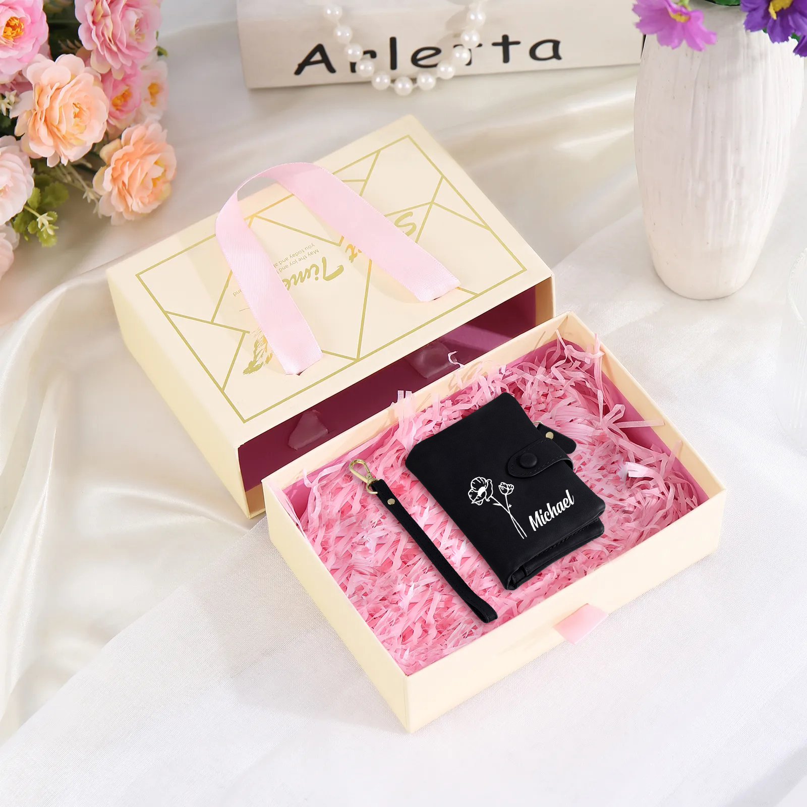 Personalised Birth Flower Wallet with Custom Name – PU Leather Clutch Women's Wallet Gift for Her | Jessmade