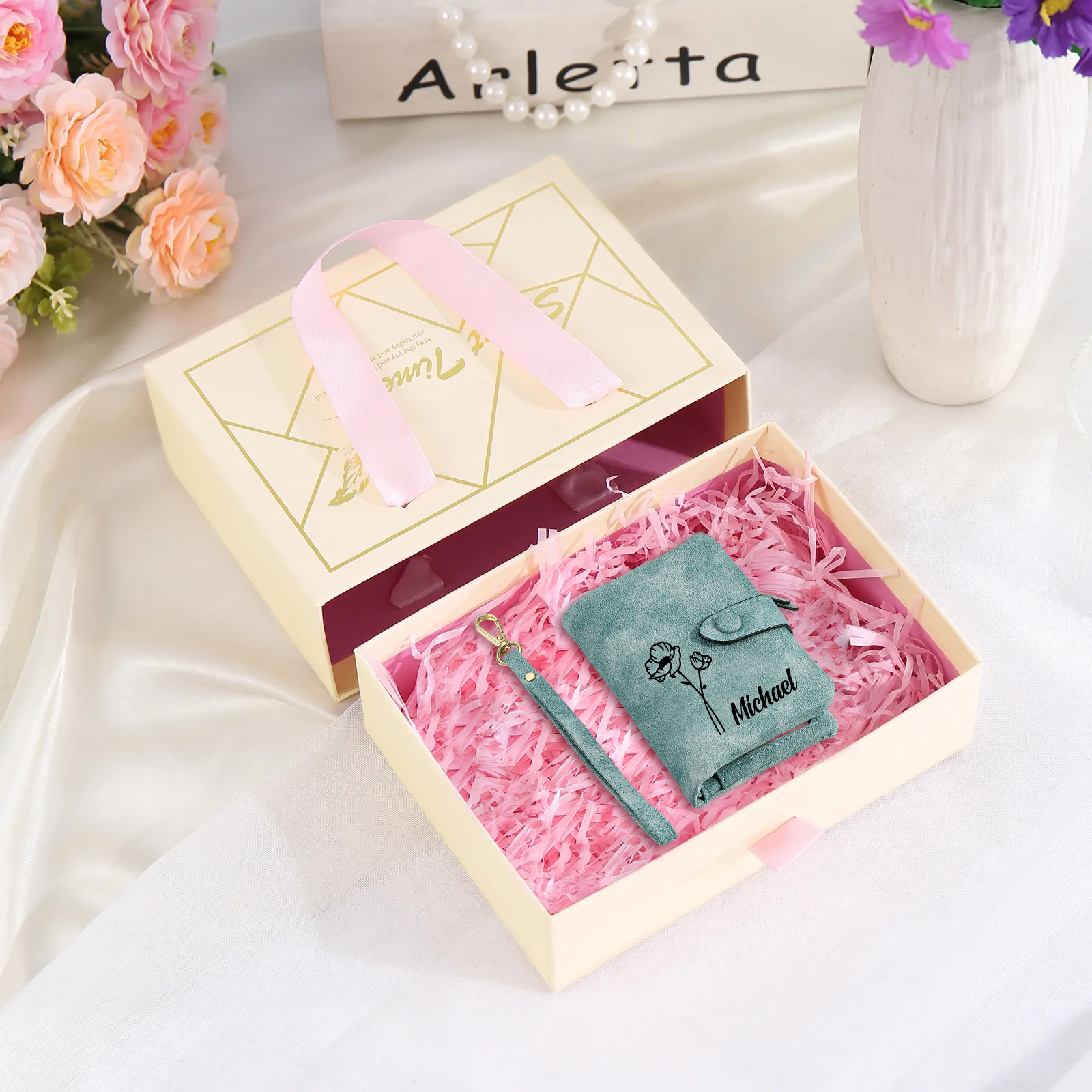 Personalised Birth Flower Wallet with Custom Name – PU Leather Clutch Women's Wallet Gift for Her | Jessmade