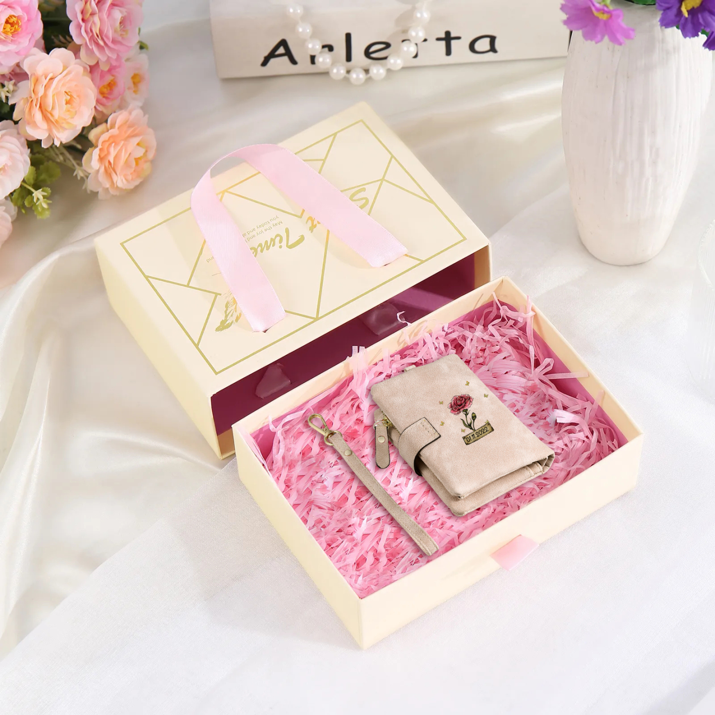 Personalised Women's Wallet Custom Birth Flower and Name PU Leather Wallet Gift for Her | Jessmade