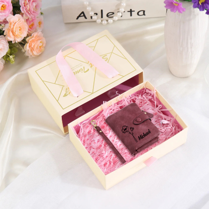 Personalised Women's Wallet Custom Birth Flower and Name PU Leather Wallet Gift for Her | Jessmade