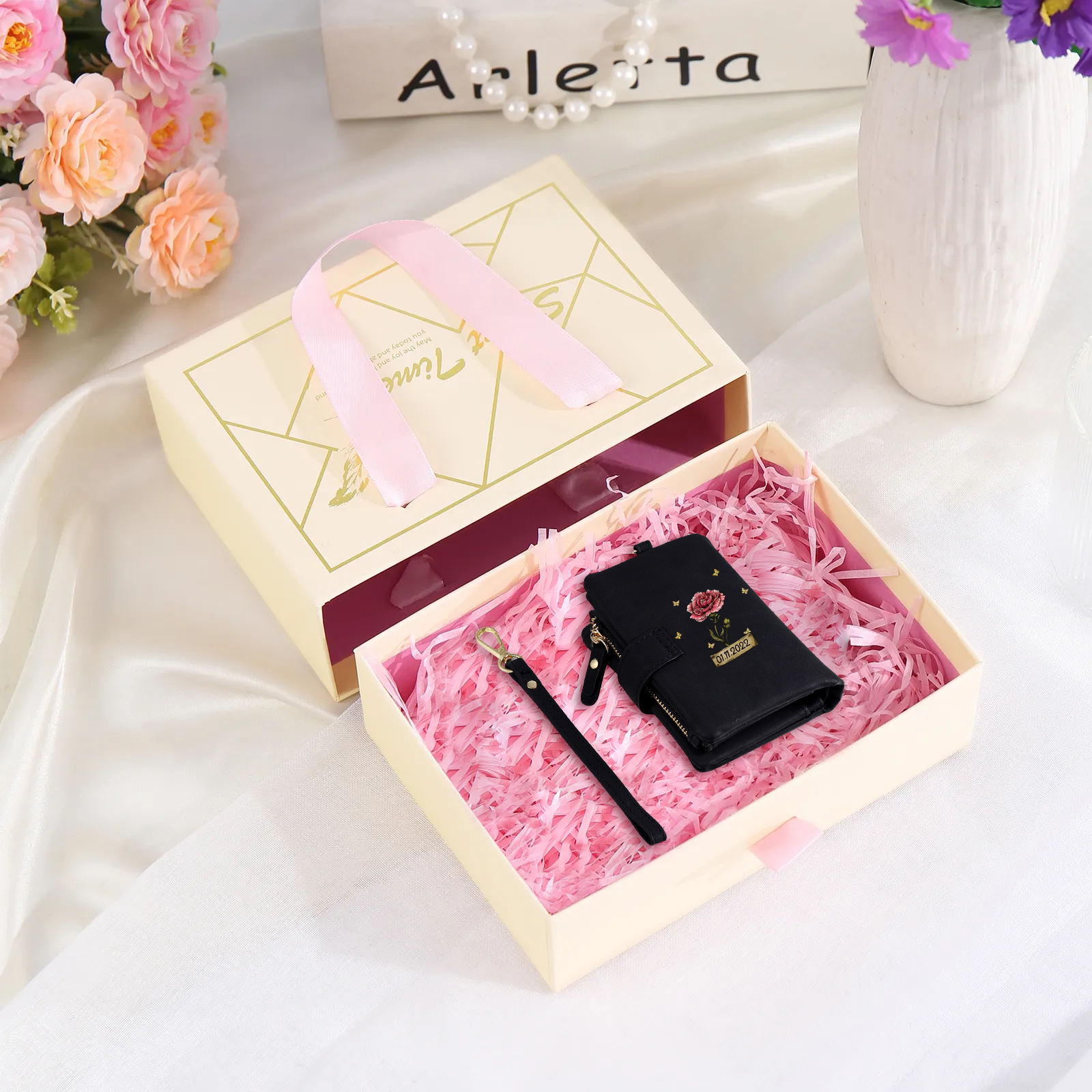 Personalised Women's Wallet Custom Birth Flower and Name PU Leather Wa