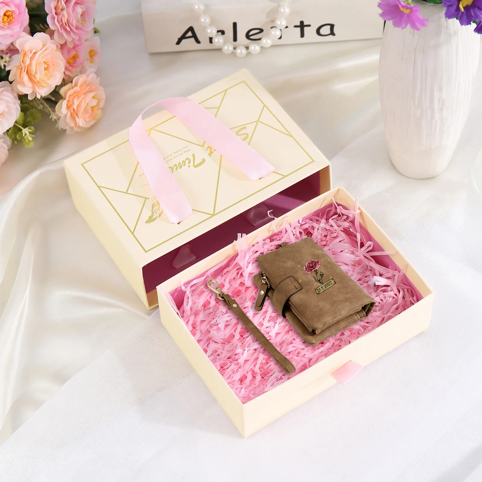 Personalised Women's Wallet Custom Birth Flower and Name PU Leather Wallet Gift for Her | Jessmade