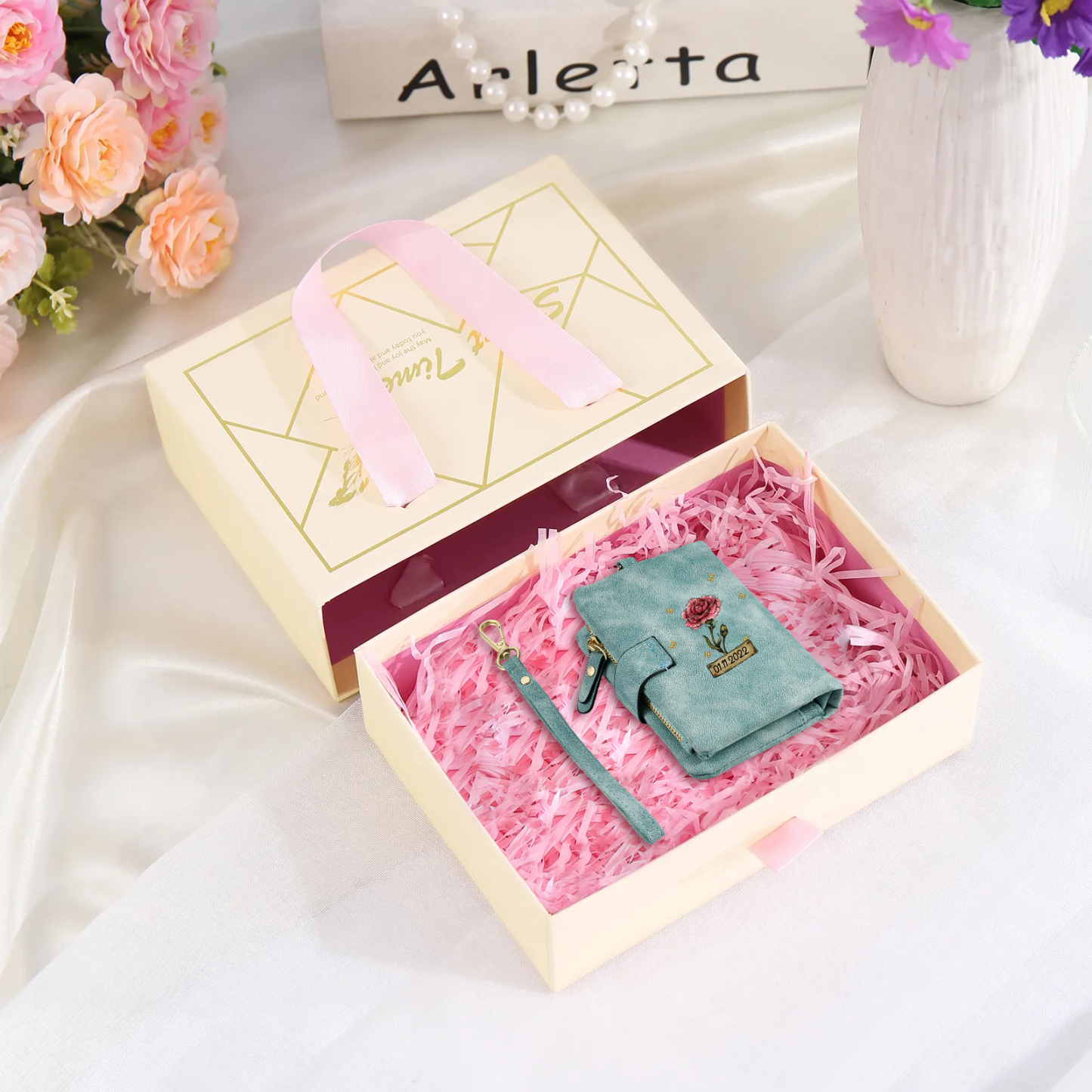 Personalised Women's Wallet Custom Birth Flower and Name PU Leather Wallet Gift for Her | Jessmade