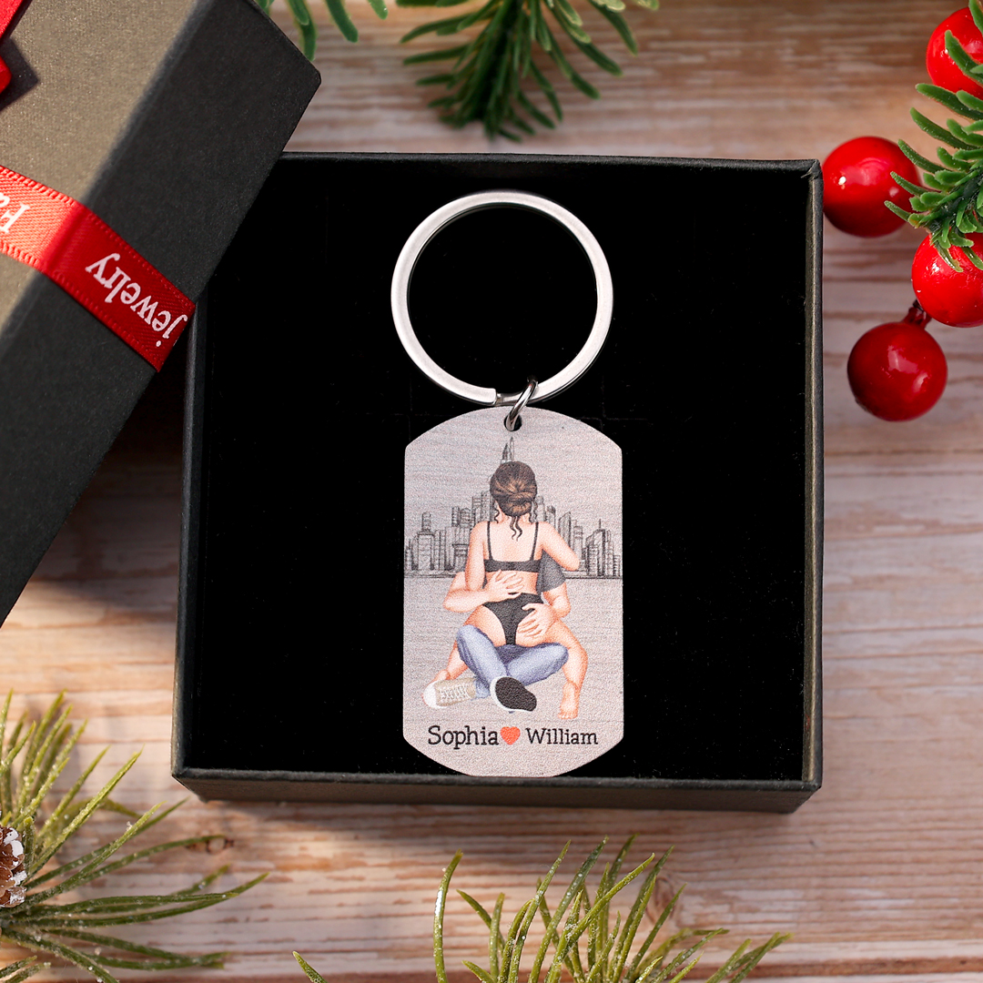 Personalised Couple Keyring Custom 2 Names Keyring "Get Home Safe" Stainless Steel Keyring