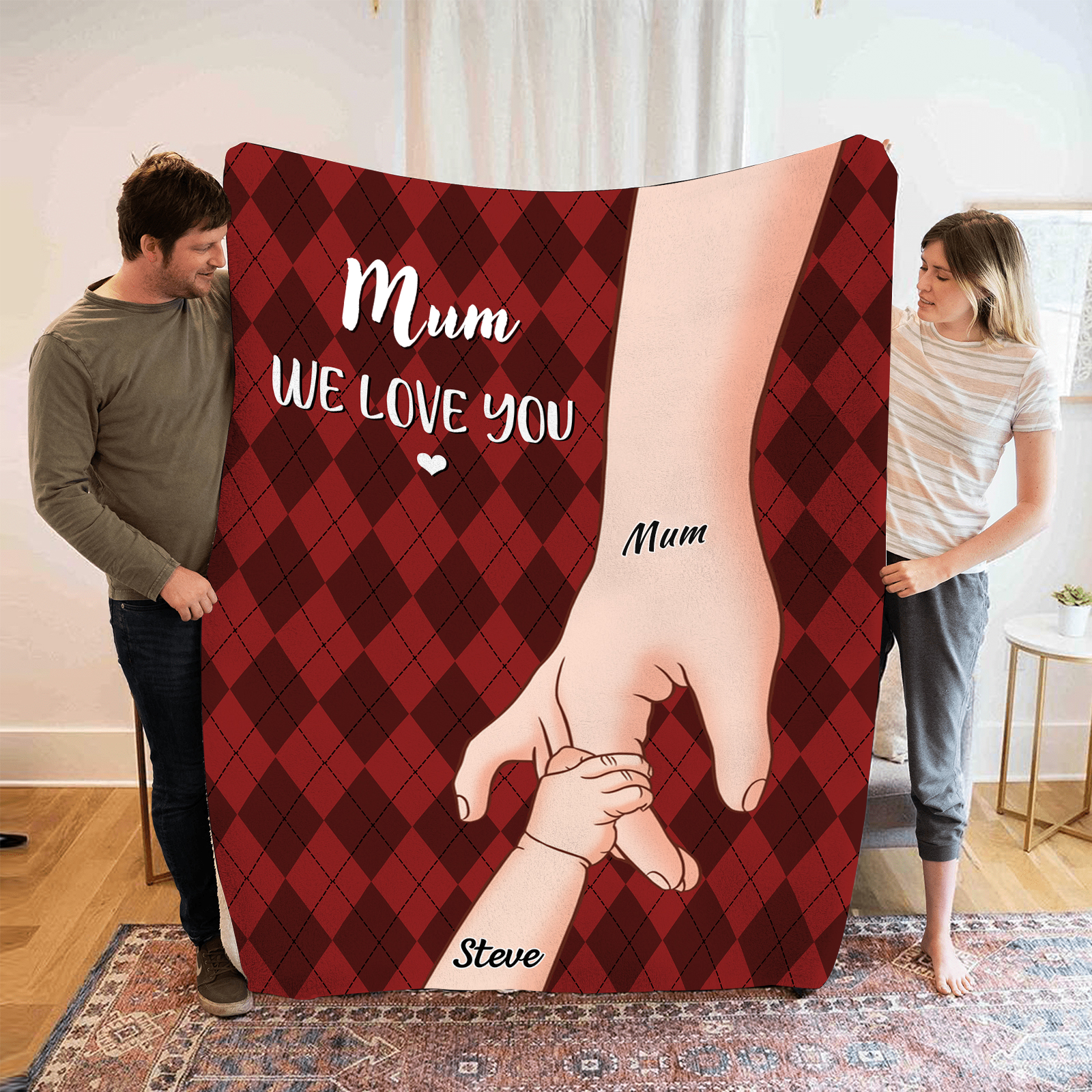 Personalised Flannel Blanket with Custom 2 Names Christmas Gift for Mum | Jessemade