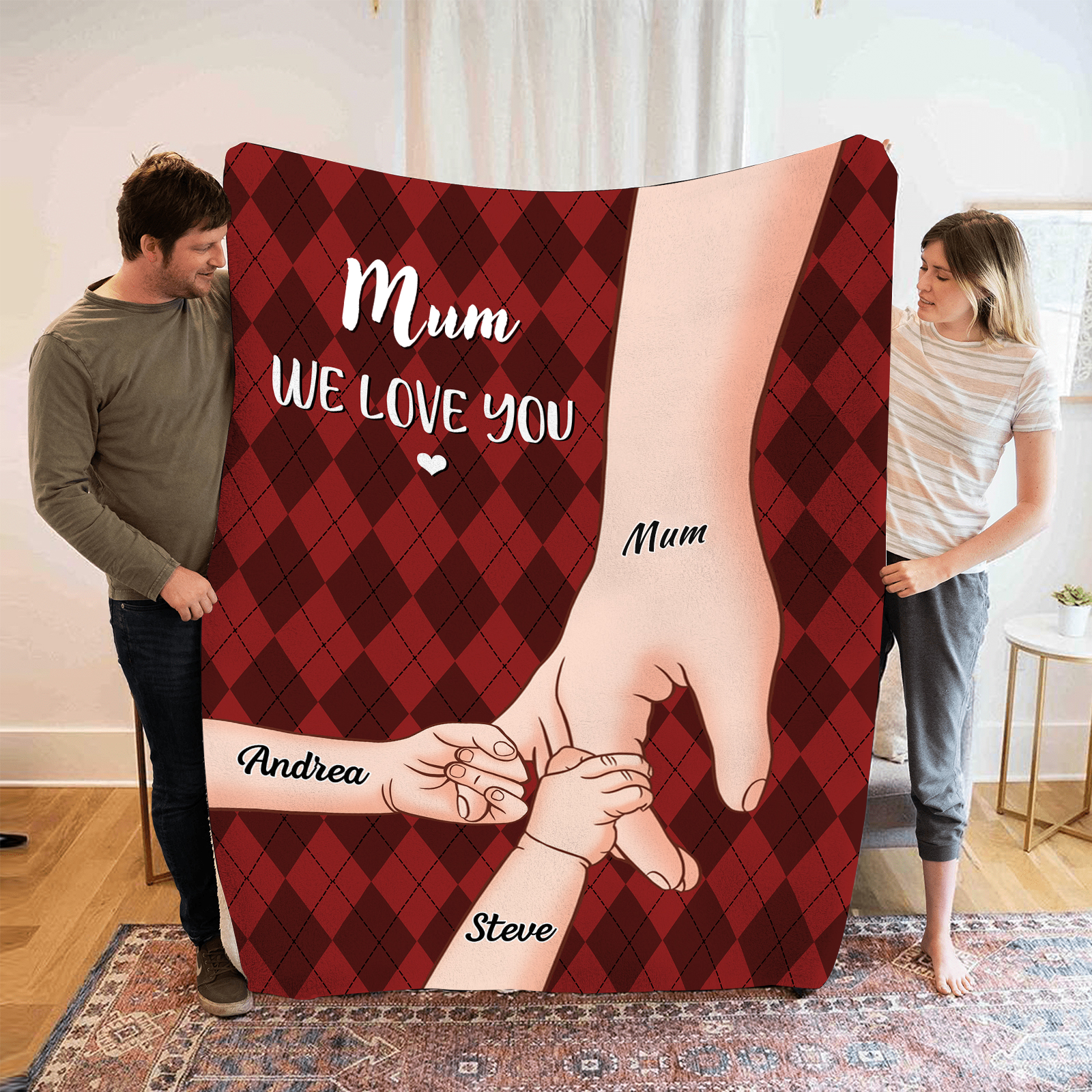 Personalised Flannel Blanket with Custom 3 Names Christmas Gift for Mum | Jessemade