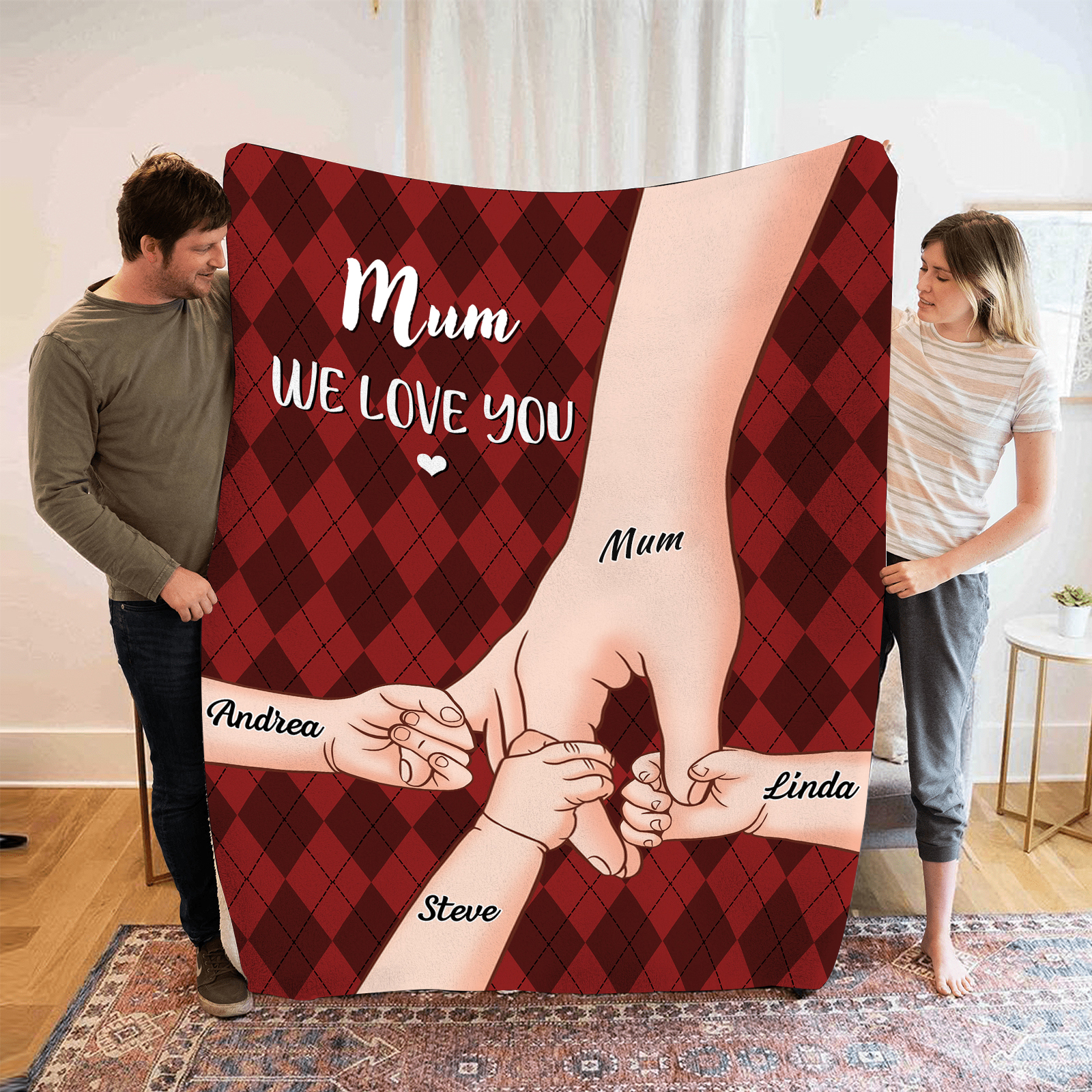 Personalised Flannel Blanket with Custom 4 Names Christmas Gift for Mum | Jessemade